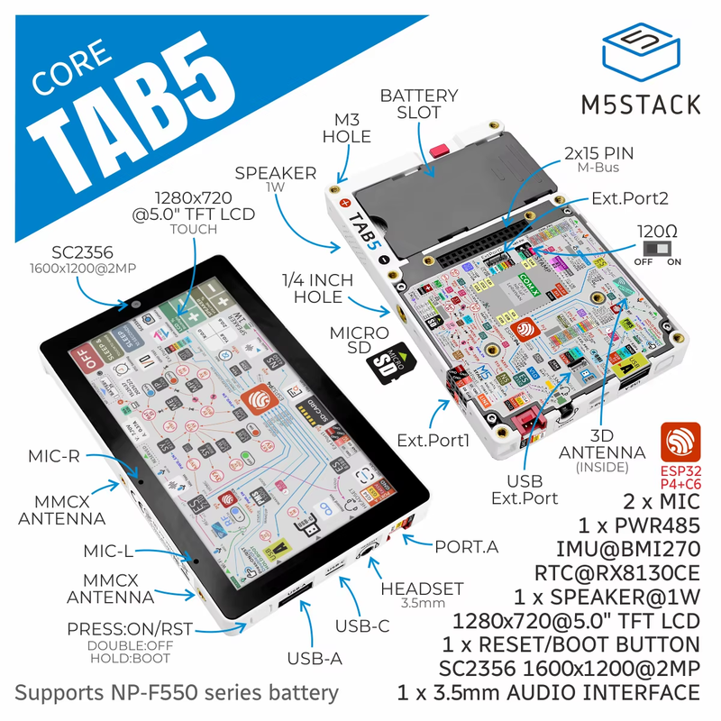 Official Tab5 IoT Controller/Development Kit (ESP32-P4) -Without Battery