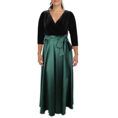 

Женское зеленое бархатное атласное вечернее платье Xscape Plus  BHFO 0866, Black/emerald green