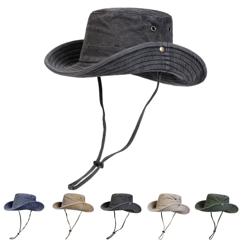 Men Big Eaved Washed Bucket Hats Fishermen Caps Outdoor Casual Cap Men Sunscreen