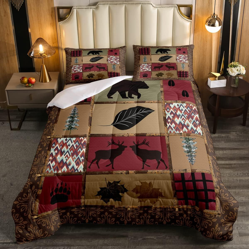 Women Men Farmhouse Deer Bear Comforter Set For Kids Teens Soft