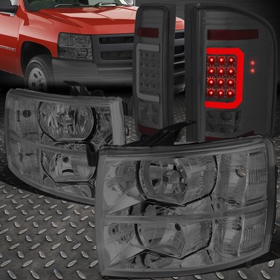 ДЛЯ 07-14 SILVERADO ДЫМЧАТЫЙ КОРПУС, ПРОЗРАЧНАЯ УГЛОВАЯ ФАРА + 3D СВЕТОДИОДНЫЙ ЗАДНИЙ ФОНАРЬ C-ОБРАЗНОЙ ФОРМЫ