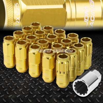 ЗОЛОТИСТЫЙ АЛЮМИНИЕВЫЙ ШЛИЦ С ОТКРЫТЫМ КОНЦОМ, 16 ВЫСТУПОВ + 4 СТОПОРНЫЕ ГАЙКИ + КЛЮЧ M12X1.25, ДИАМЕТР 50 ММ 21 ММ