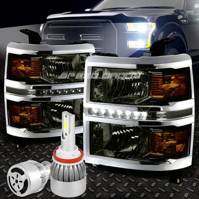 ДЫМЧАТАЯ ФАРА DRL + ЯНТАРНЫЙ УГОЛОК + БЕЛЫЙ СВЕТОДИОД H8 HID с ВЕНТИЛЯТОРОМ ДЛЯ 14-16 SILVERADO