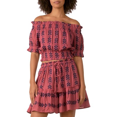 

Женский укороченный топ Elan с присборенными рукавами до локтя и принтом BHFO 7546, Rose navy arrow print