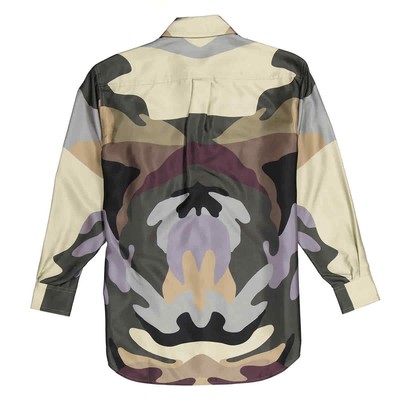 Pre-owned Burberry Ladies Ferne Camouflage Print Oversized Silk Shirt In Green