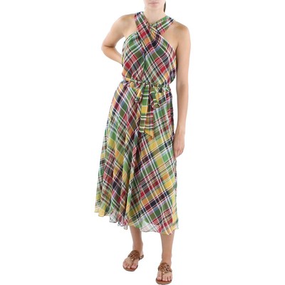 

Женское клетчатое платье миди без рукавов Lauren Ralph Lauren BHFO 1480, Pink multi
