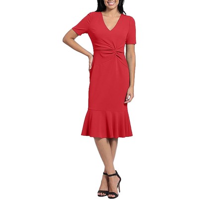 Женское красное платье-футляр миди с коротким рукавом London Times Petites 12P BHFO 0739