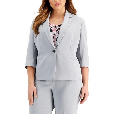 

Kasper Womens Grey Crepe Work One Button Blazer Jacket Plus  BHFO 5159, Grey garden