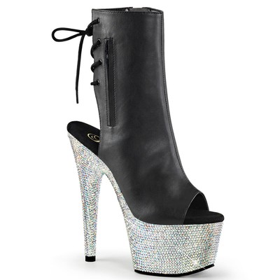 Pre-owned Pleaser Open Toe/heel Ankle Boot W/rs Side Zip Adult Women Shoes Boots Bej10xx In Black