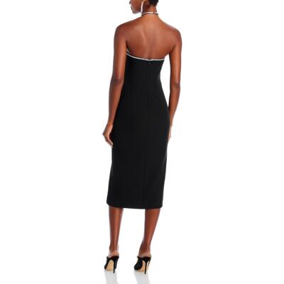 Pre-owned Halston Heritage Halston Womens Piper Embellished Midi Halter Cocktail And Party Dress Bhfo 4919 In Black
