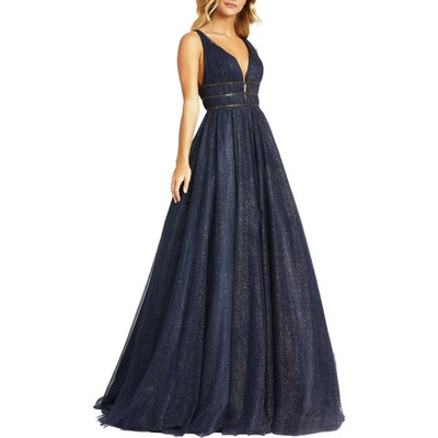 

Mac Duggal Женское темно-синее блестящее вечернее платье макси  BHFO 8795, Midnight blue