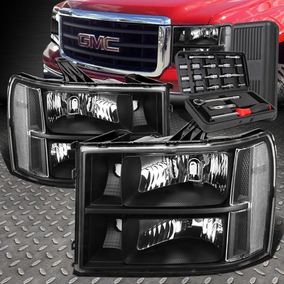 ДЛЯ 07-13 GMC SIERRA ЧЕРНЫЙ КОРПУС ПРОЗРАЧНЫХ УГЛОВЫХ ФАР ГОЛОВНОГО СВЕТА + НАБОР ИНСТРУМЕНТОВ