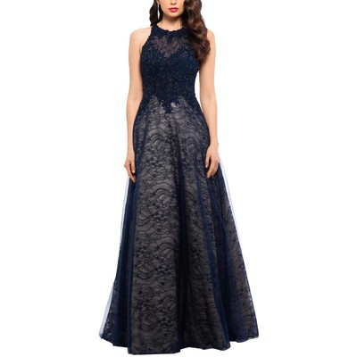 

Женское вечернее платье Xscape темно-синего цвета с сеткой  BHFO 7981, Navy
