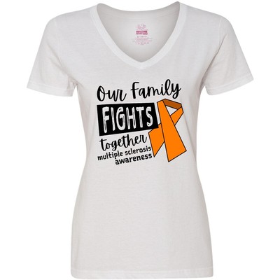 Inktastic Our Family Fights Together Multiple Sclerosis Women's V-Neck T-Shirt