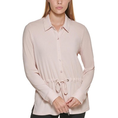 

Calvin Klein Женская розовая рубашка в рубчик на пуговицах с поясом на талии  BHFO 6458, Blush