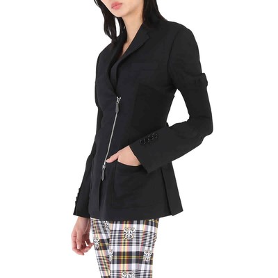 Pre-owned Burberry Ladies Black Technical Twill Reconstructed Blazer