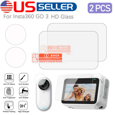 2PCS For Insta360 GO 3 HD Tempered Glass Screen Film+Lens Protector Glass Film