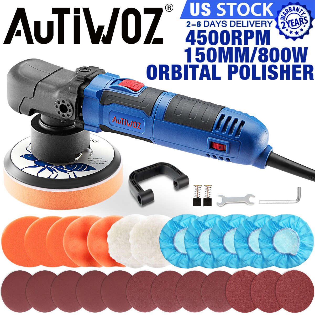 Dual Action Car Polisher Buffer Sander Kit 800W 6