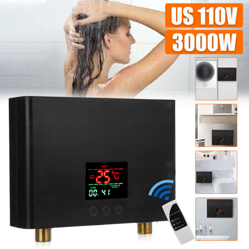 Electric Tankless Hot Water Heater Remote Control Shower Instant Kitchen Boiler 