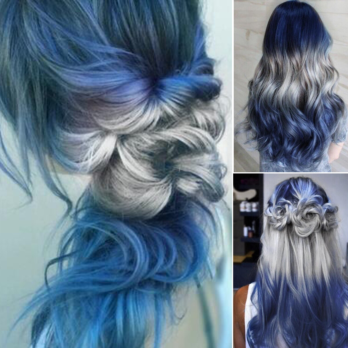Details About Damenperucken Grey Blue Party Perucken Wig Ombre Perucke Lang Gelockt Cosplay