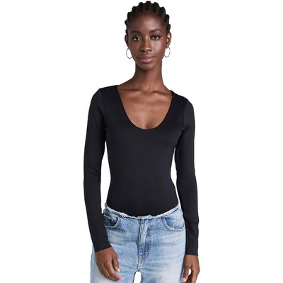 Good American Womens Black Stretch Scoop Neck Long Sleeve Bodysuit S BHFO 7064