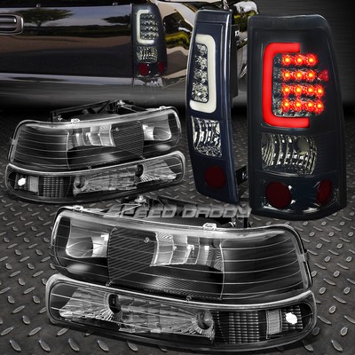 ЧЕРНАЯ ПРОЗРАЧНАЯ ФАРА + ХРОМИРОВАННАЯ ДЫМЧАТАЯ ЛИНЗА LED BAR ЗАДНИЙ ФОНАРЬ ДЛЯ 99-02 SILVERADO