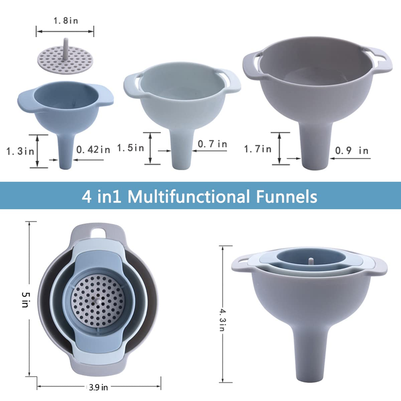 Kitchen Funnels for Filling Bottles, 4 in 1 Small/Medium/Large Funnel Set, Food