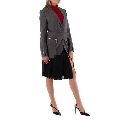 Pre-owned Burberry Charcoal Grey Wool Silk Mohair Linen Blazer With Cargo Belt Detail, In Gray