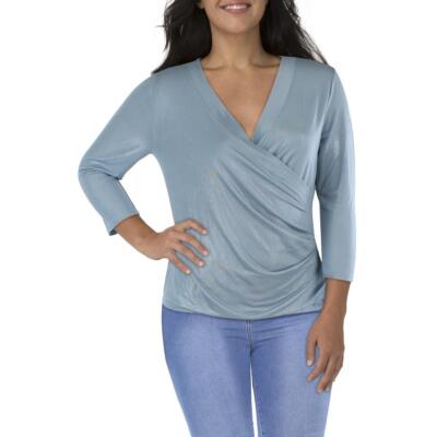 

Женский синий вязаный топ с запахом Lauren Ralph Lauren  BHFO 9766, Dust blue