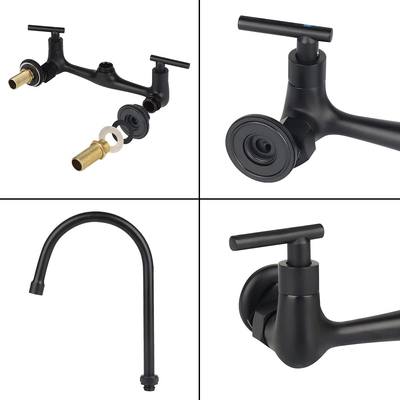 KOLLNIUN Matte Black Commercial Wall Mount Kitchen Faucet 8 inch Center Backspla