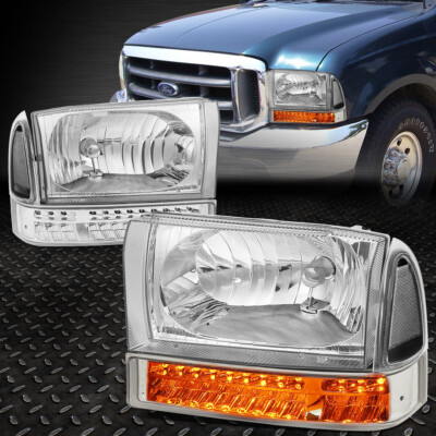 ДЛЯ FORD SUPER DUTY 1999-2004 ГОДОВ ВЫПУСКА ПАРА ХРОМИРОВАННЫХ/ПРОЗРАЧНЫХ ФАР + СВЕТОДИОДНЫЕ УКАЗАТЕЛИ ПОВОРОТА