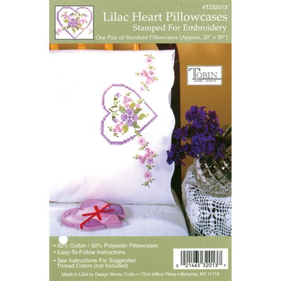 Tobin Stamped Pillowcase Pair For Embroidery 20''X30''-Lilac Heart