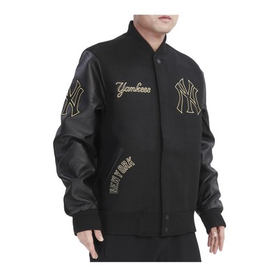 Pre-owned Pro Standard York Yankees Mlb Varsity Jacket Black & Gold Mens Black