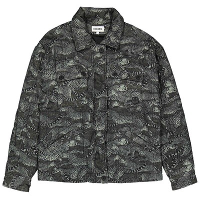 Pre-owned Kenzo Lime Tea Cheetah Print Cotton Oversized Jacket In Green