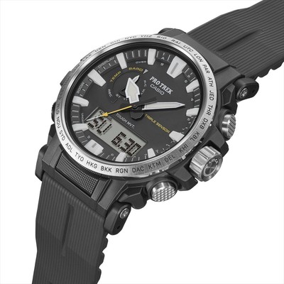 Pre-owned Casio Pro Trek Climber Prw-61-1ajf Black Solar Atomic Radio Men Watch In Box