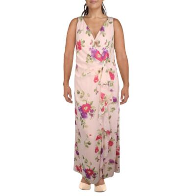 

Женское розовое шифоновое вечернее платье с цветочным принтом Lauren Ralph Lauren  BHFO 6107, Pink multi