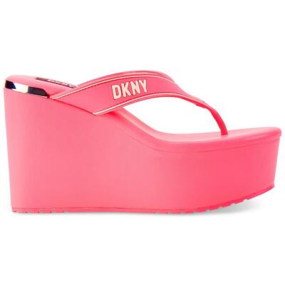 

DKNY Женские розовые шлепанцы с логотипом TRINA на танкетке, обувь 10, средний (B,M) BHFO 9953, Logo strip fuschia/white