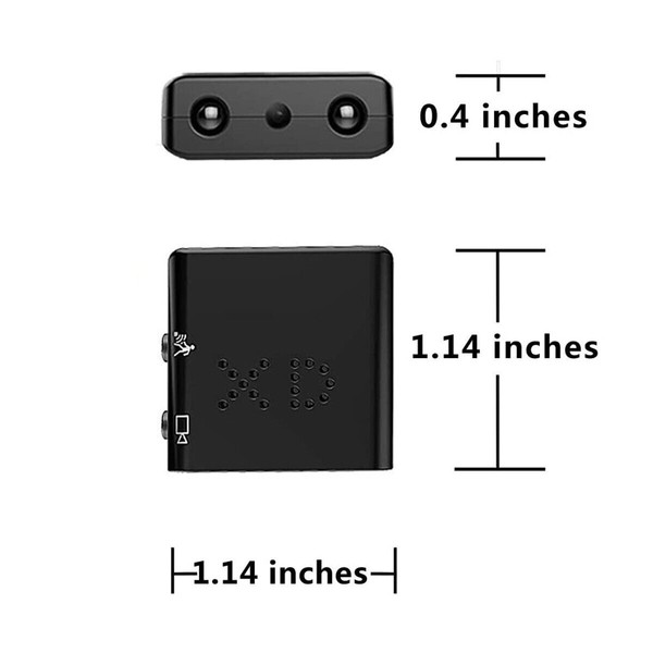 Compact black device with dimensions displayed.
