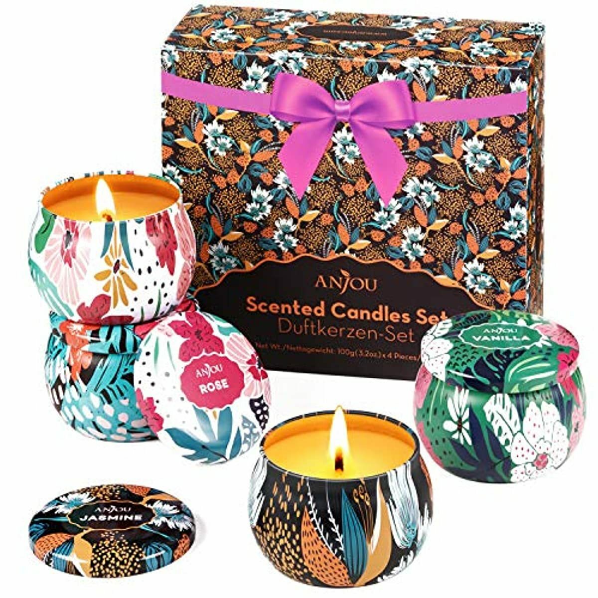 Scented Candles Gift Set 4 Cans Made Of 100 Natural Soy Wax With Essential Oil Ebay