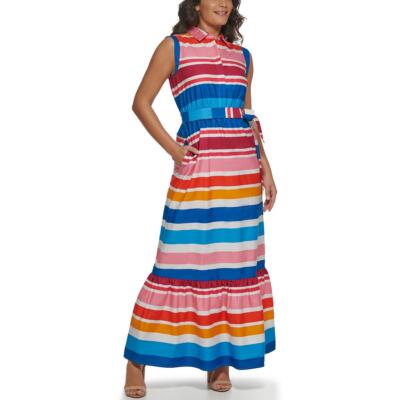 

Kensie Dresses Женское платье-рубашка макси без рукавов с острым воротником BHFO 5645, Multi