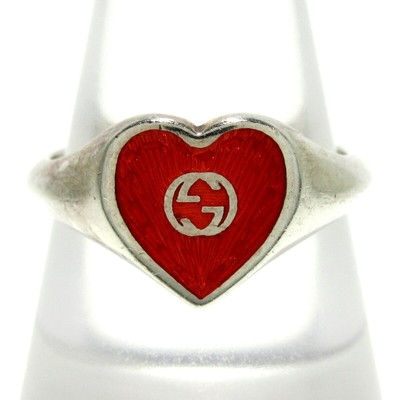 Auth GUCCI Interlocking G 645544 Silver Red - Ring