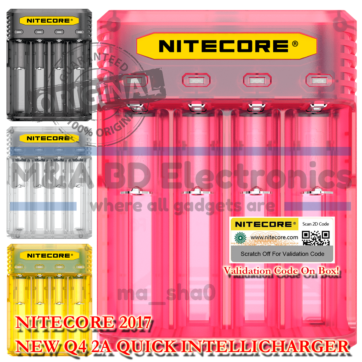 Q4 Intellicharger 18650 20700 21700 High Drain Flat Top Battery Pink Charger