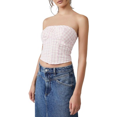 Женская розовая укороченная рубашка в клетку Free People без бретелек S BHFO 2361