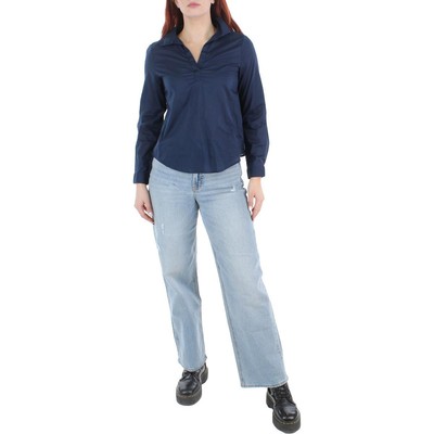 

Женская темно-синяя хлопковая блузка с v-образным вырезом и воротником Charter Club Petites  BHFO 6083, Navy