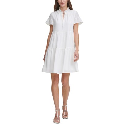 

DKNY Женское шифоновое коктейльное платье цвета слоновой кости с рюшами, облегающее и расклешенное,  BHFO 9277, Cream