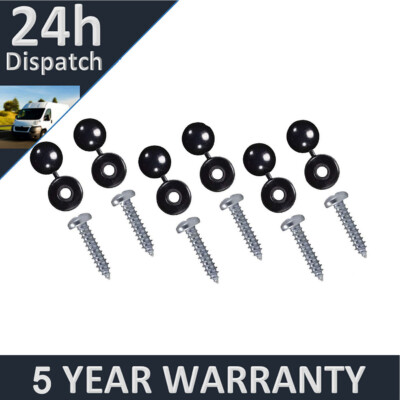 6x Number Plate Self Tapping Screws With Black Hinged Caps