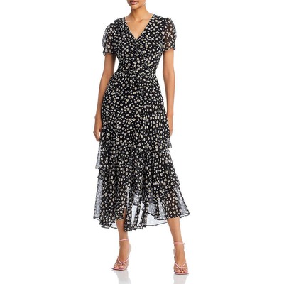 Женское черное шифоновое платье с оборками и расклешенными рукавами от Karl Lagerfeld Paris, 10 BHFO 0709