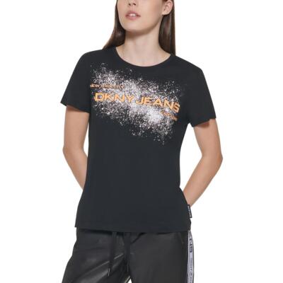 

Женская футболка с круглым вырезом и логотипом DKNY Jeans, топ с рисунком BHFO 8526, Черный
