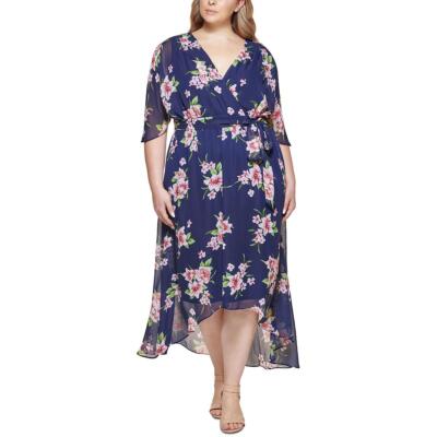 

Женское шифоновое макси-платье Jessica Howard с искусственным запахом Hi-Low Plus BHFO 3107, Navy/pink
