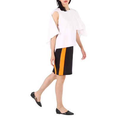 Pre-owned Burberry Ladies Optic White Cape Overlay Geometric Print Silk Dress